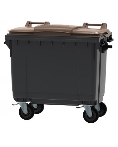 Conteneur - Poubelle à déchets ESE - 4 roues - 660L gris + Couvercle marron