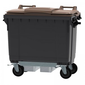 Conteneur - Poubelle à déchets ESE - 4 roues - 660L gris + Couvercle marron + Passage de fourches