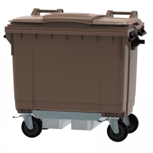 Conteneur - Poubelle à déchets ESE - 4 roues - 660L Marron + Passage de fourches