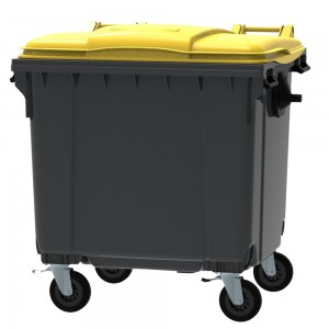Conteneur - Poubelle à déchets ESE - 4 roues - 1100L gris + Couvercle jaune