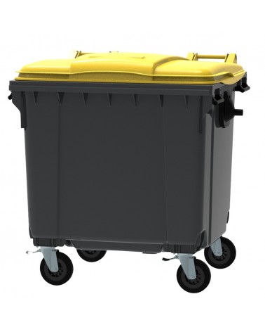 Conteneur - Poubelle à déchets ESE - 4 roues - 1100L gris + Couvercle jaune