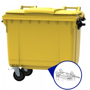 Conteneur - Poubelle à déchets ESE - 4 roues - 660L Jaune + Timon d'attelage