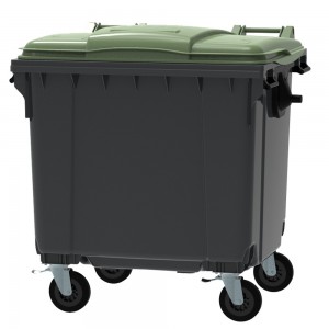 Conteneur - Poubelle à déchets ESE - 4 roues - 1100L gris + Couvercle vert
