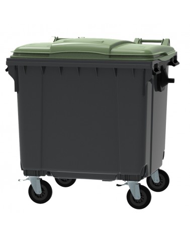 Conteneur - Poubelle à déchets ESE - 4 roues - 1100L gris + Couvercle vert