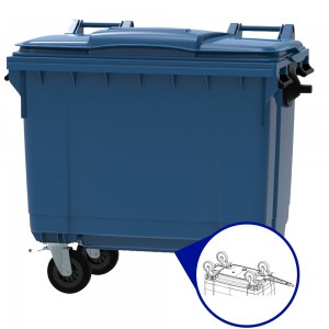 Conteneur - Poubelle à déchets ESE - 4 roues - 660L Bleu + Timon d'attelage