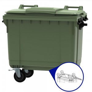 Conteneur - Poubelle à déchets ESE - 4 roues - 660L Vert + Timon d'attelage