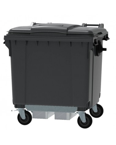 Conteneur - Poubelle à déchets ESE - 4 roues - 1100L gris + Couvercle gris + Passage de fourches