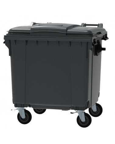Conteneur - Poubelle à déchets ESE - 4 roues - 1100L gris + Couvercle gris + Passage de fourches
