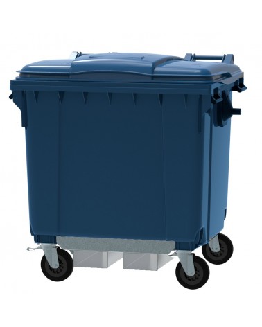 Conteneur - Poubelle à déchets ESE - 4 roues - 1100L bleu + Couvercle bleu + Passage de fourches