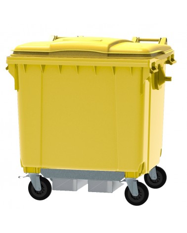 Conteneur - Poubelle à déchets ESE - 4 roues - 1100L jaune + Couvercle jaune + Passage de fourches