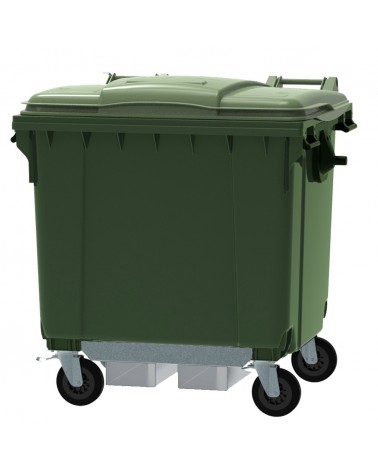 Conteneur - Poubelle à déchets ESE - 4 roues - 1100L vert + Couvercle vert + Passage de fourches