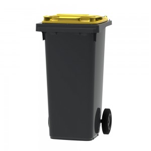 Conteneur - Poubelle à déchets ESE - 2 roues - 120L gris + Couvercle jaune