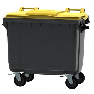 Conteneur - Poubelle à déchets ESE - 4 roues - 660L gris + Couvercle jaune