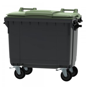 Conteneur - Poubelle à déchets ESE - 4 roues - 660L gris + Couvercle vert
