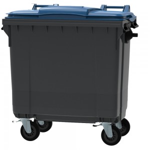 Conteneur - Poubelle à déchets ESE - 4 roues - 770L gris + Couvercle bleu