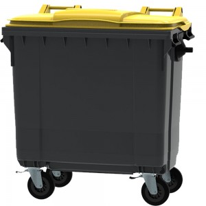 Conteneur - Poubelle à déchets ESE - 4 roues - 770L gris + Couvercle jaune
