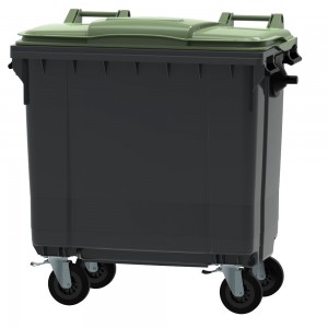 Conteneur - Poubelle à déchets ESE - 4 roues - 770L gris + Couvercle vert