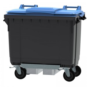 Conteneur - Poubelle à déchets ESE - 4 roues - 660L gris + Couvercle bleu + Passage de fourches