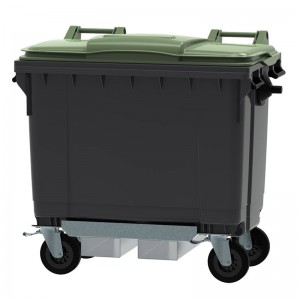 Conteneur - Poubelle à déchets ESE - 4 roues - 660L gris + Couvercle vert + Passage de fourches