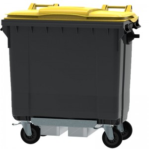 Conteneur - Poubelle à déchets ESE - 4 roues - 770L gris + Couvercle jaune + Passage de fourches