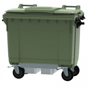 Conteneur - Poubelle à déchets ESE - 4 roues - 660L Vert + Passage de fourches